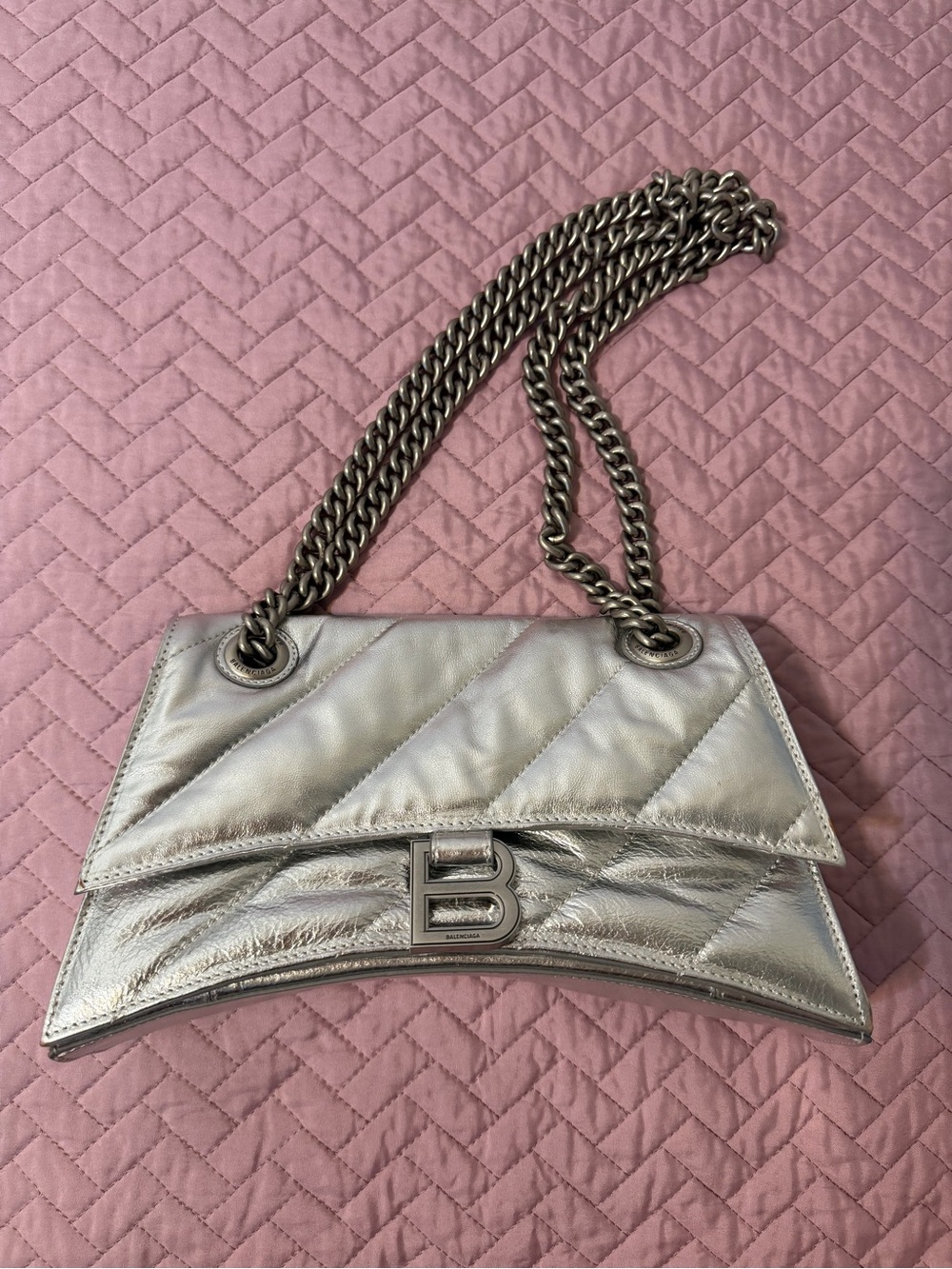 Balenciaga Silver Quilted Crush Shoulder Bag - Picture 1 of 9